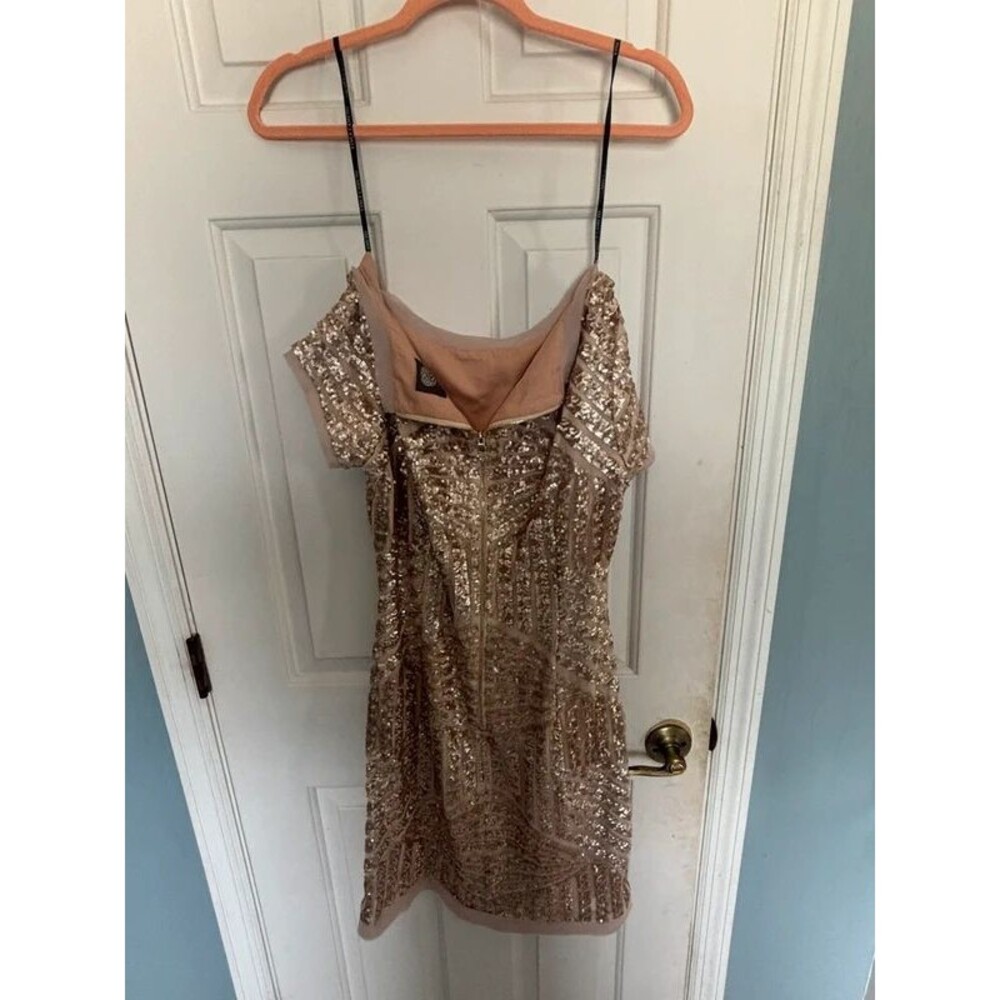 Vince Camuto Womens Size 12 Sequin Cocktail Dress Champagne Rose Gold Party